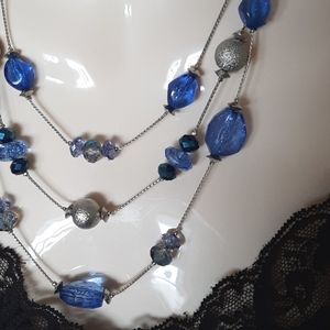 **3/$25**  Silver and Blue Beaded, Multi Layered Necklace - Adjustable Length